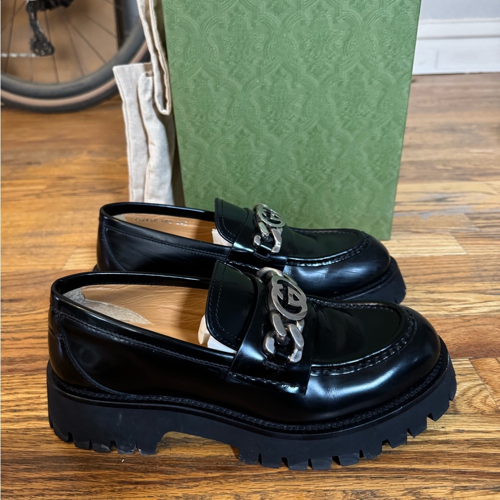 Gucci GG Leather Loafer Lug Sole Size 40.5